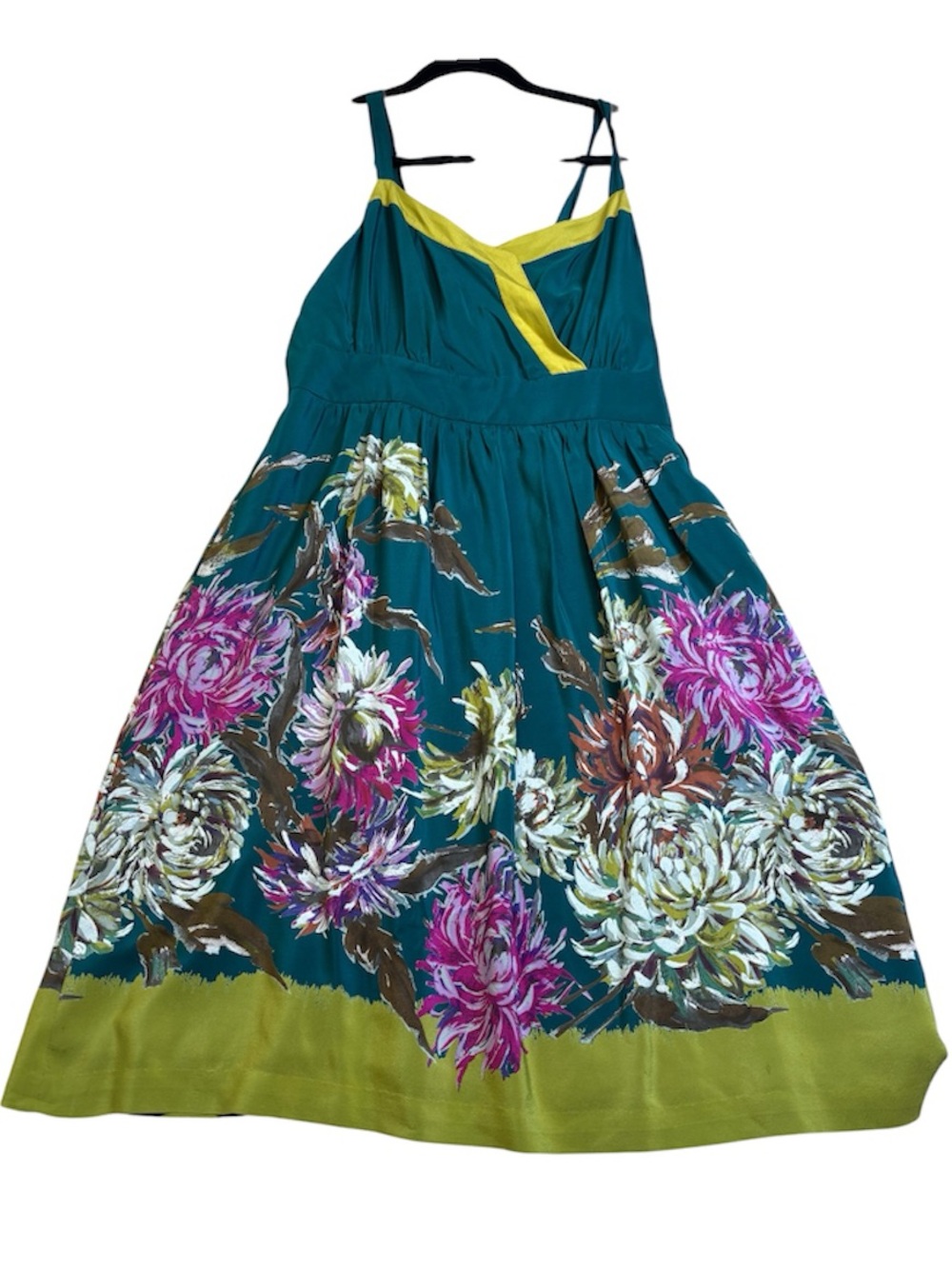 Anthropologie Maeve Impressionist's Dream Silk Floral Dress Size 10 Teal Green